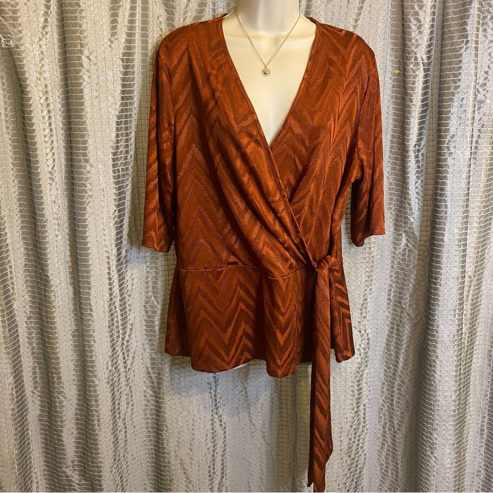 EST. 1946 Copper Colored Chevron Surplice Blouse With Side Tie XL
